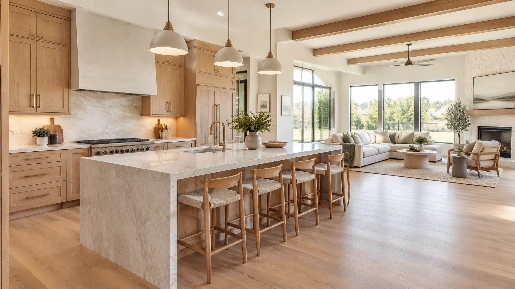 Bright finished kitchen and living space from an interior remodeling project by RUOFF Roofing & Restoration in North Texas