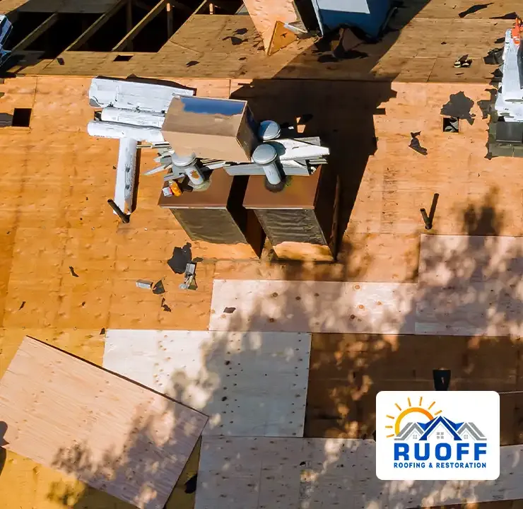 Aerial view of a residential roof