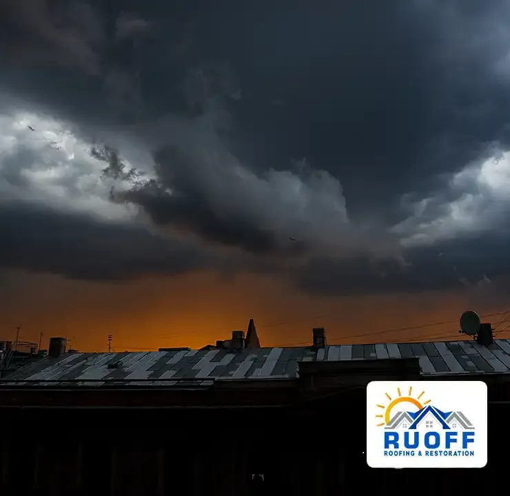 Storm clouds over a roof